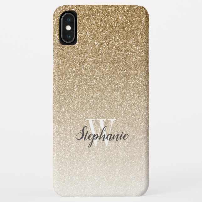 Modern Gold Ombre Faux Glitter Monogram Case-Mate iPhone Case (Back)