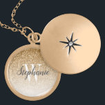 Modern Gold Ombre Faux Glitter Monogram Gold Plated Necklace<br><div class="desc">This chic locket necklace features a gold ombre faux glitter background. Customize it with your initial in white serif font and your name in dark grey handwriting-style brush script.</div>