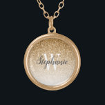 Modern Gold Ombre Faux Glitter Monogram Gold Plated Necklace<br><div class="desc">This chic necklace features a gold ombre faux glitter background. Customize it with your initial in white serif font and your name in dark grey handwriting-style brush script.</div>