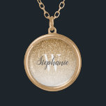 Modern Gold Ombre Faux Glitter Monogram Gold Plated Necklace<br><div class="desc">This chic necklace features a gold ombre faux glitter background. Customize it with your initial in white serif font and your name in dark grey handwriting-style brush script.</div>