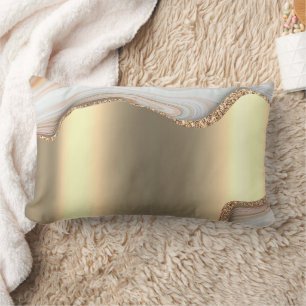 Modern Gold Ombre Marble Glam Metallic Foil Lumbar Pillow