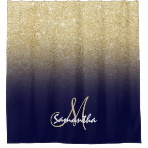 Modern gold ombre navy blue block monogram