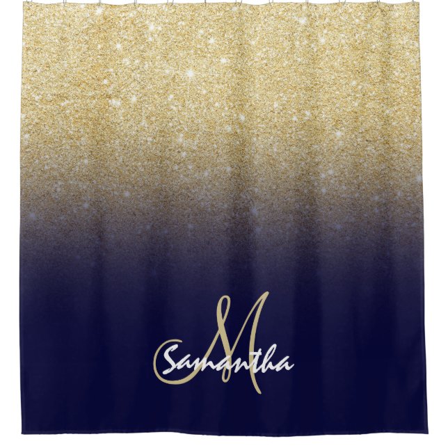 Modern gold ombre navy blue block monogram (Front)