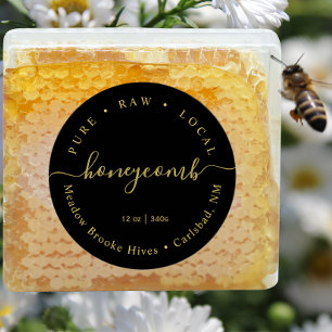 Modern Gold on Black Script Honeycomb Label 