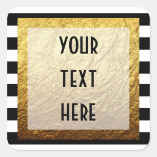 Modern Gold on Black White Stripe Luxury Boutique Square Sticker