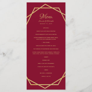 Modern Gold on Burgundy Red Geometric Wedding Menu