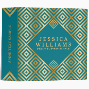 Modern Gold On Turquoise Geometric Pattern Binder