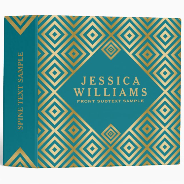 Modern Gold On Turquoise Geometric Pattern Binder (Front/Spine)