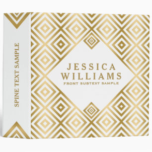 Modern gold On White Geometric Pattern Binder