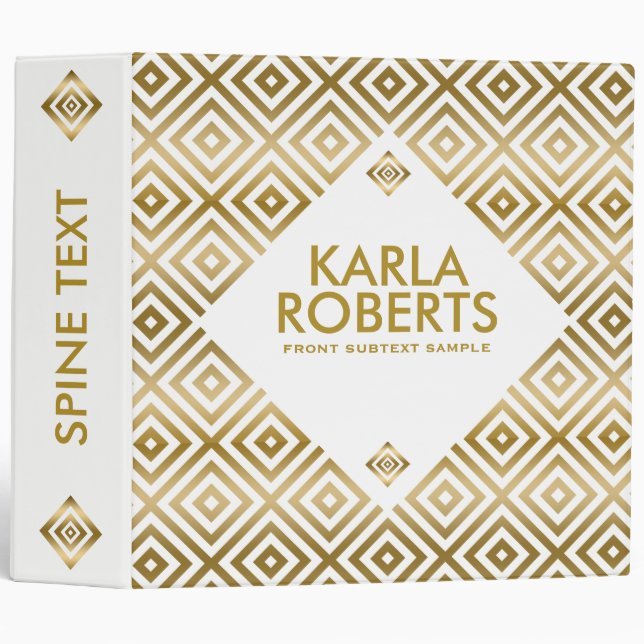 Modern Gold On White Geometric Pattern Binder (Front/Spine)