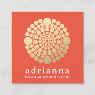 Modern Gold Orange Circle  Mandala Square Business Card