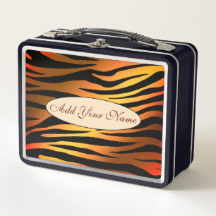 Modern Gold Orange Tiger Add Your Text Metal Lunch Box