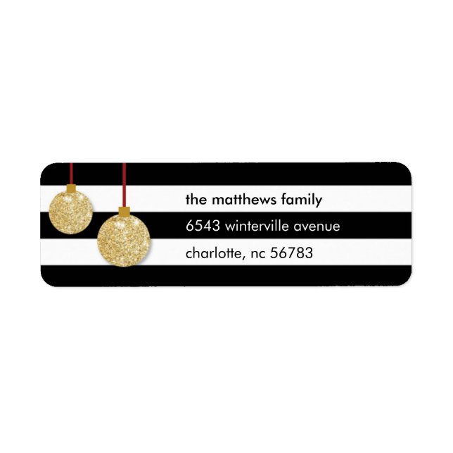 Modern Gold Ornament Striped Address Label (Front)