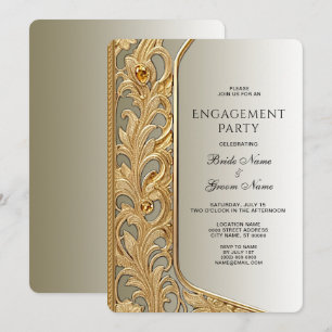 Modern Gold Ornate Engagement Invitation
