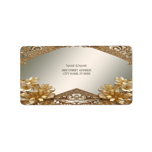 Modern Gold Ornate Floral Address Label (Front)