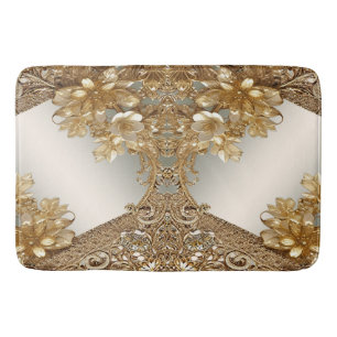Modern Gold Ornate Floral Bath Mat