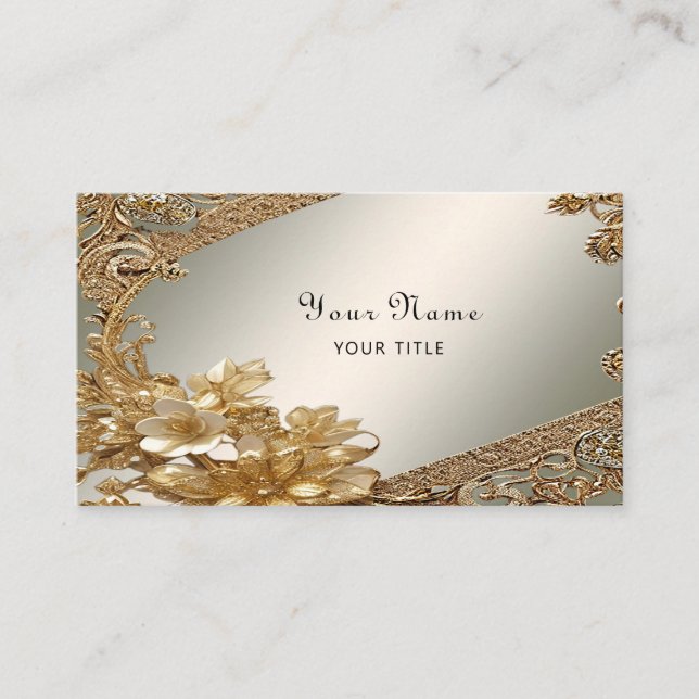 Modern Gold Ornate Floral Business Card (Front)