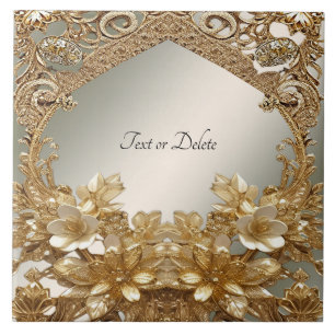 Modern Gold Ornate Floral Ceramic Tile