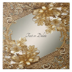 Modern Gold Ornate Floral Ceramic Tile