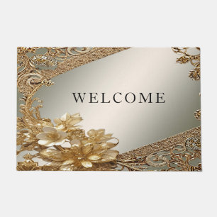 Modern Gold Ornate Floral Doormat