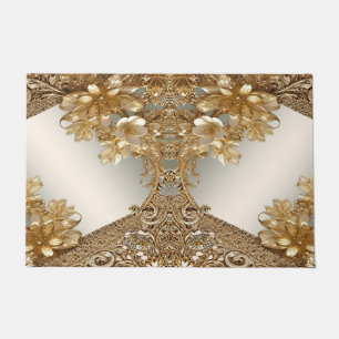 Modern Gold Ornate Floral Doormat