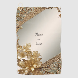 Modern Gold Ornate Floral Golf Towel