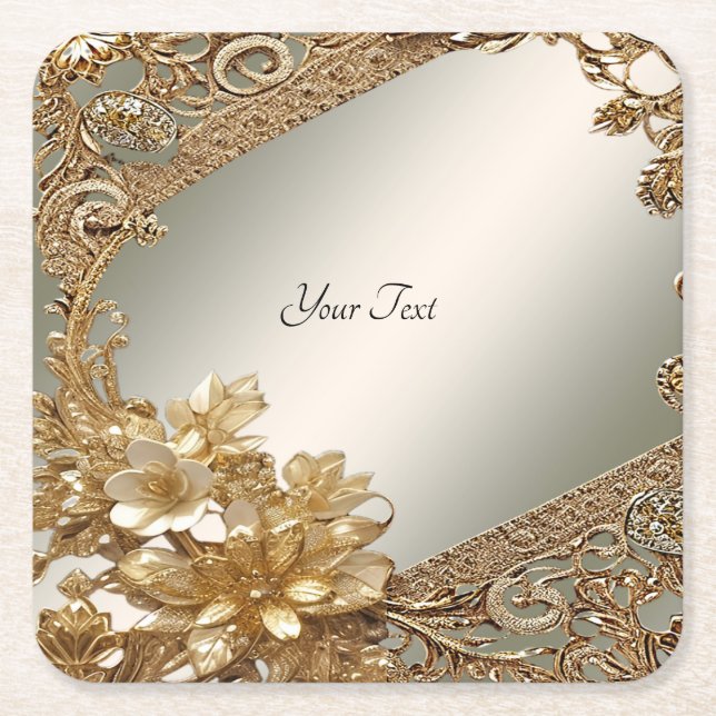 Modern Gold Ornate Floral Paper Coaster (Front)