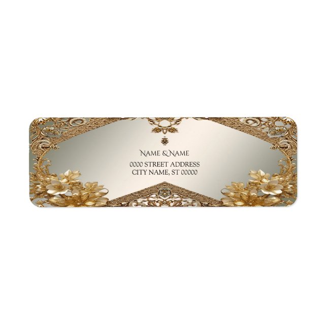 Modern Gold Ornate Floral Return Address Label (Front)
