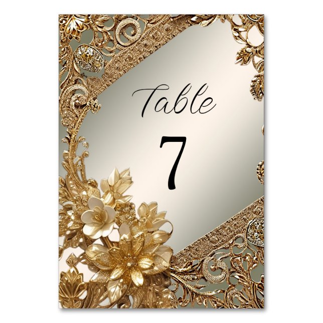 Modern Gold Ornate Floral Table Number (Front)