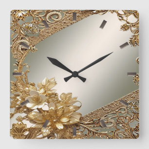 Modern Gold Ornate Floral Wall Clock
