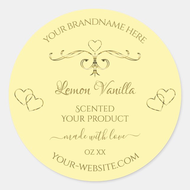 Modern Gold Ornate on Cream Product Labels Hearts  (Front)
