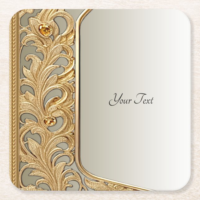 Modern Gold Ornate Paper Coaster (Front)