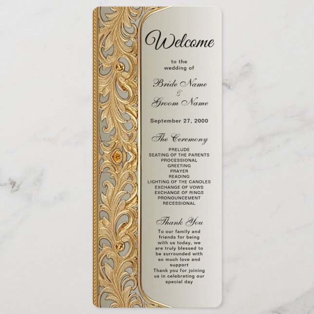 Modern Gold Ornate Wedding Program (Front)