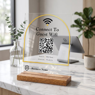 Modern Gold Outline Business Wifi Password Acrylic Sign