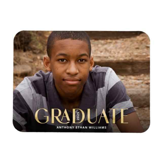 Modern Gold Overlay Photo Graduation Announcement Magnet (Horizontal)