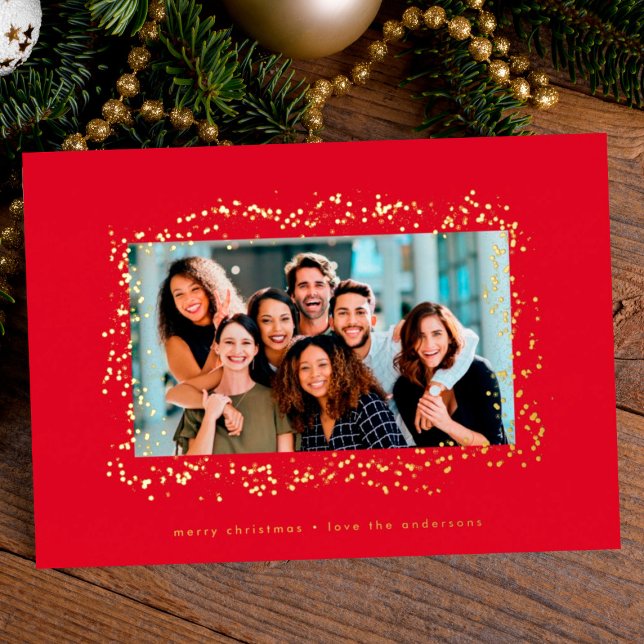 modern gold paint red christmas photo frame foil holiday card (Creator Uploaded)