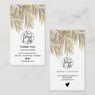 Modern gold palm leaf cool logo order thank you business card