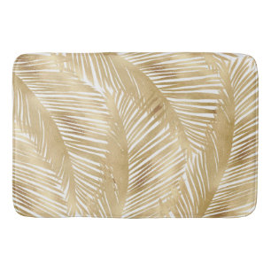 Modern Gold Palm Leaf Tropical Pattern Bath Mat