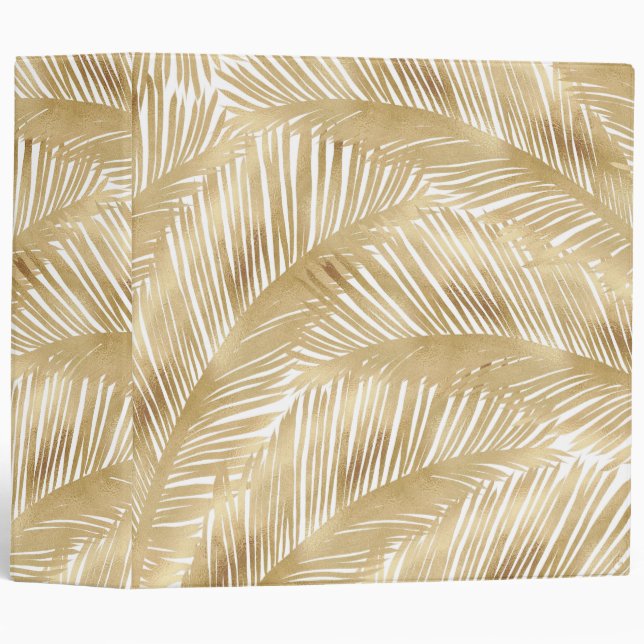 Modern Gold Palm Leaf Tropical Pattern Binder (Front/Spine)