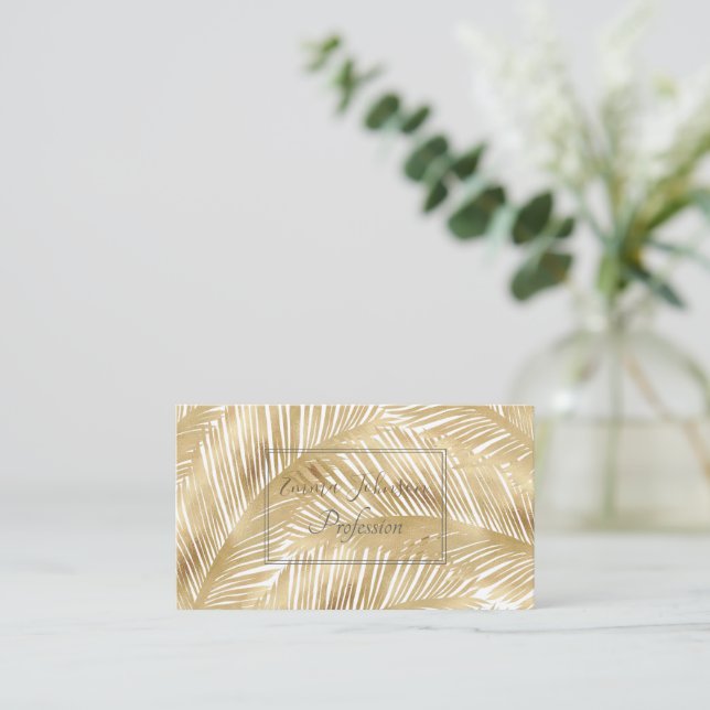 Modern Gold Palm Leaf Tropical Pattern Business Card (Standing Front)
