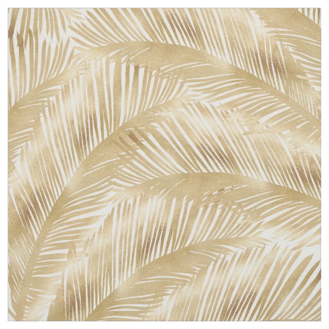Modern Gold Palm Leaf Tropical Pattern Fabric (Swatch)