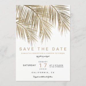 Modern gold palm tree elegant save the date