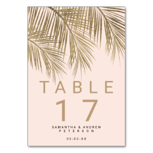 Modern gold palm tree elegant wedding table pink number