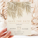 Modern gold palm tree ivory save the date<br><div class="desc">Modern simple faux gold palm tree with simple typography,  a trendy and tropical save the date wedding theme on palm tree leaf with ivory off white.</div>