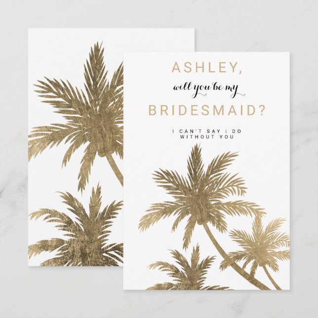 Modern gold palm trees tropical Bridesmaid Invitation (Front/Back)
