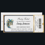 Modern gold party ticket invitations<br><div class="desc">Step into a world of mystery and elegance with this luxury masquerade party ticket invitation. Featuring a stunning teal and gold feathered mask against a shimmering gold bokeh background, this design is perfect for an 18th birthday, Sweet 16, or any formal gala. The unique ticket-style layout includes a realistic barcode...</div>