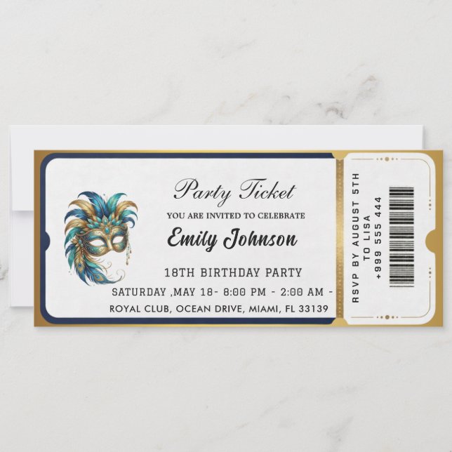 Modern gold party ticket invitations  (Front)