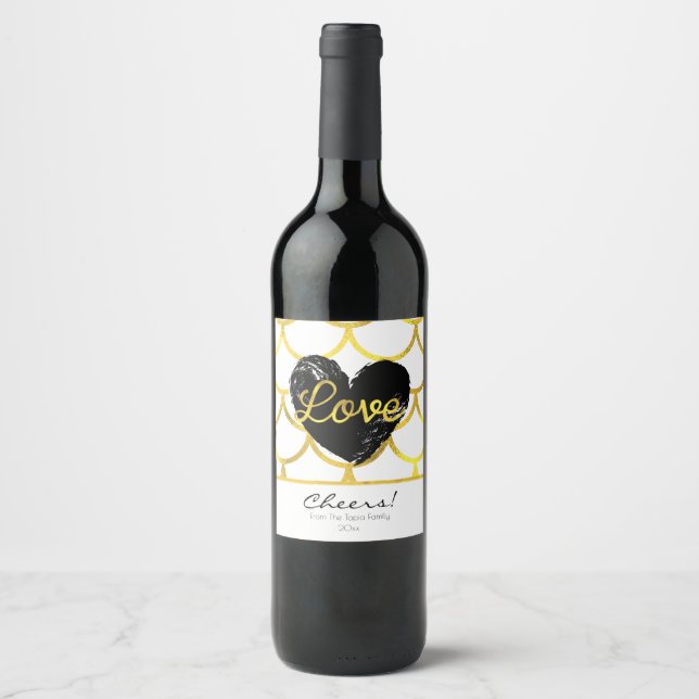 Modern Gold Pattern with a Heart Wine Label (Front)