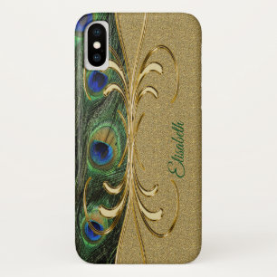Modern Gold Peacock Feather Monogram iPhone X Case