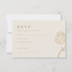 Modern gold peony line art wedding invitation
